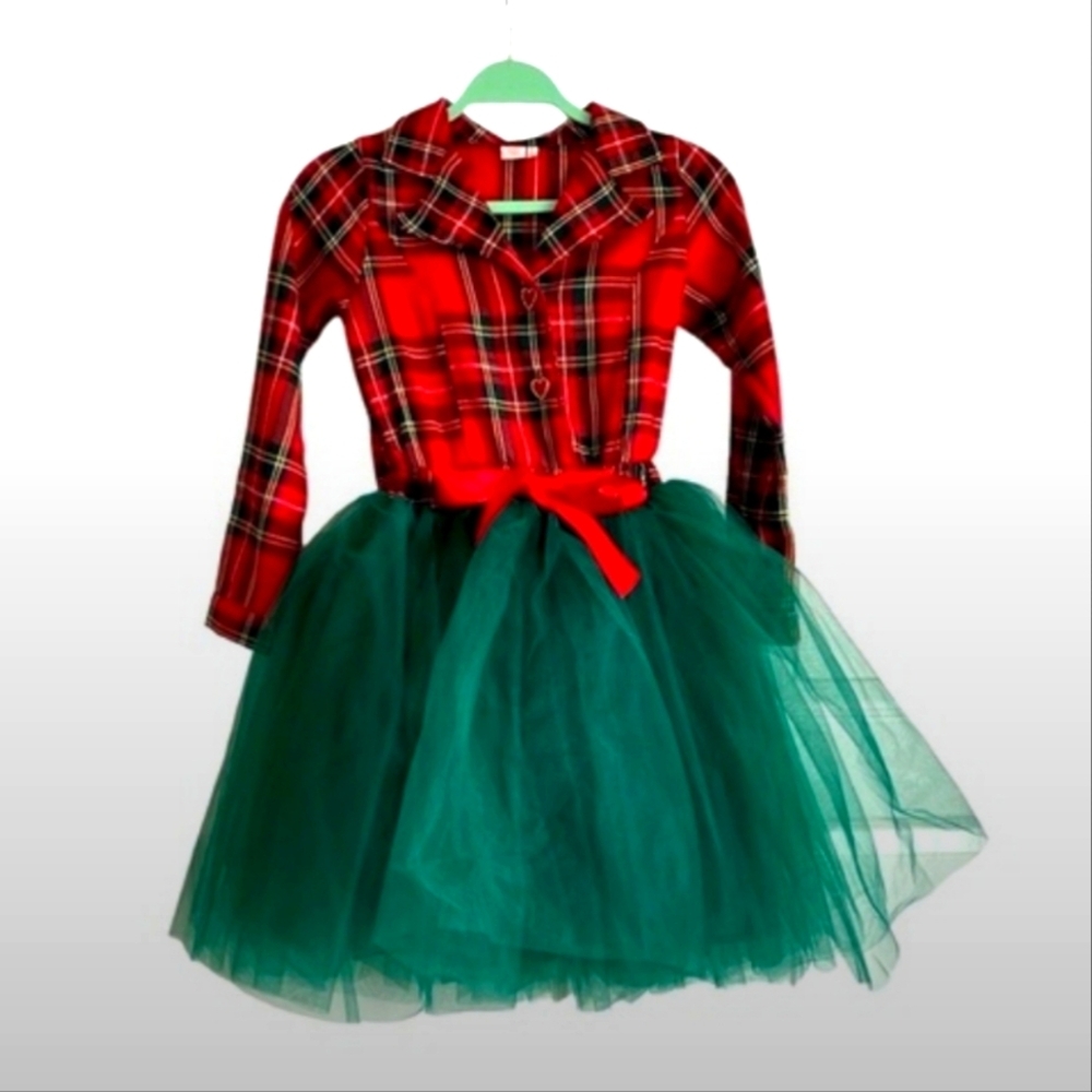 Mia Belle Girl’s Plaid Tulle Ruffle Dress euc 10/12
